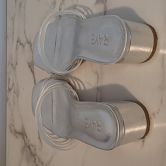 Raye Lyric Revolve Women's 9.5 Metallic Silver and Clear Strappy Heeled Sandals - Picture 8 of 11